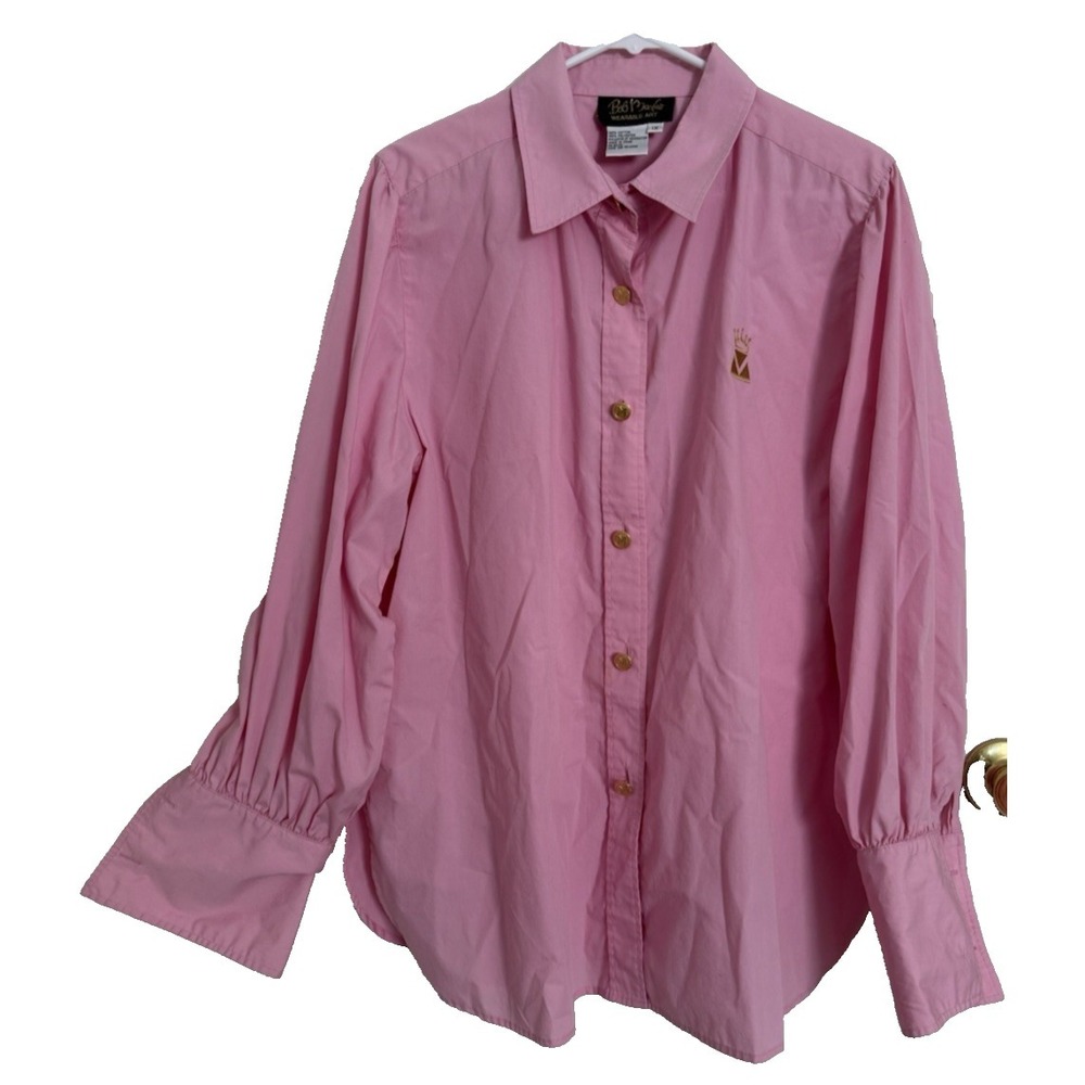 Bob Mackie Wearable Art Button Up Shirt top Pink Gold‎ Embroidered Size 1X